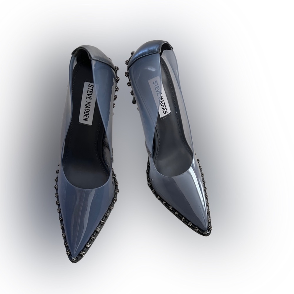 Steve Madden gray clear pumps with rhinestones.